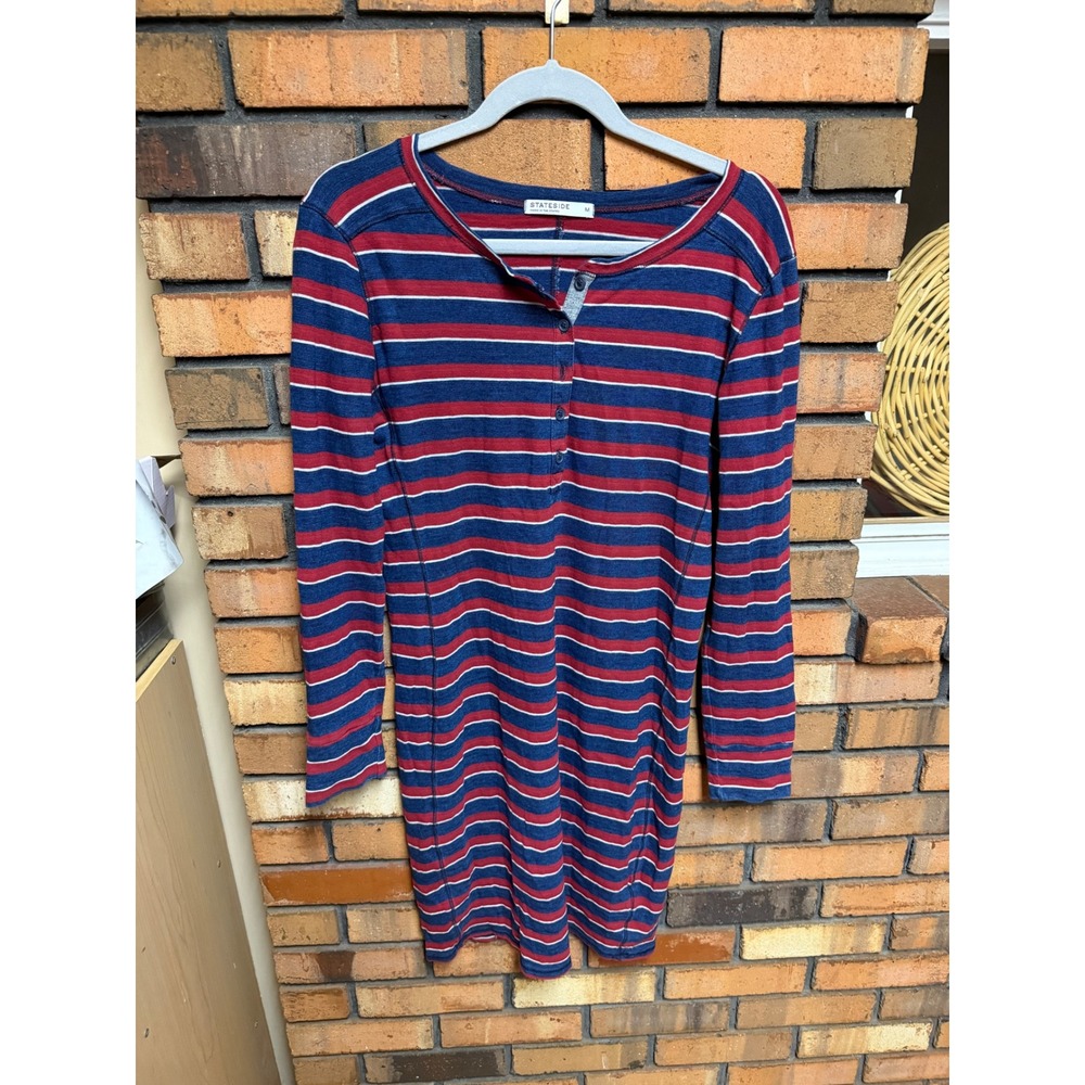 Anthropologie Stateside Women's Striped Henley Long Sleeve Mini Dress